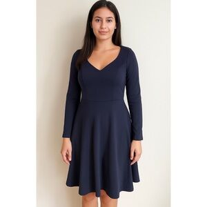 NWT‎ ELOQUII | Navy Blue V-Neck Long Sleeve Knee Length Dress Sz. 14